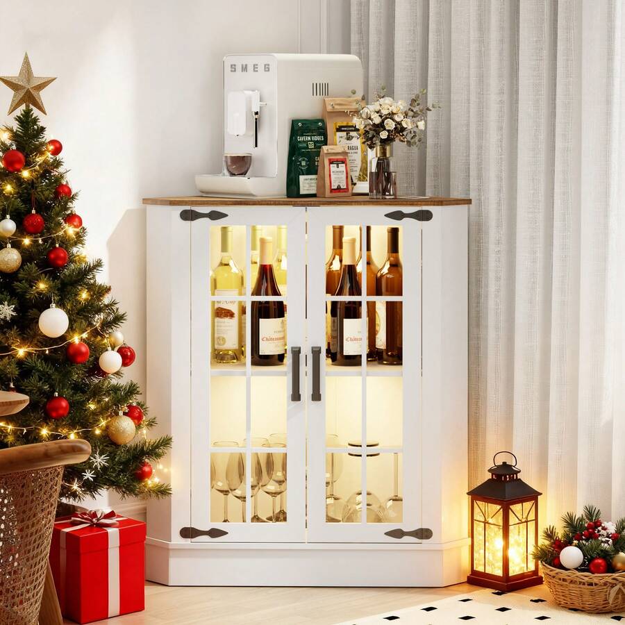 Storage - ตู้สไตล์ฟาร์มเฮาส์พร้อมไฟ LED, ตู้ห้องน้ำขนาดเล็กแบบ 2 บานประตู, ตู้เก็บของแบบตั้งพื้นสำหรับห้องซักรีด