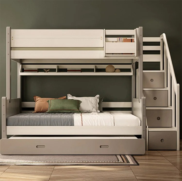 Bunk Bed With Stairs And Slide - เตียงเด็กพร้อมสไลเดอร์ เตียงสองชั้นไม้จริงพร้อมบันได ชุดเฟอร์นิเจอร์ห้องนอนเด็ก
