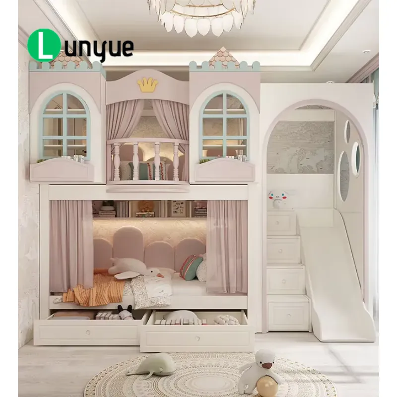 Bunk Bed With Stairs And Slide - เตียงสองชั้นสไตล์ปราสาทสุดสร้างสรรค์ พร้อมบันไดและสไลเดอร์ ออกแบบตามสั่ง สำหรับห้องนอน