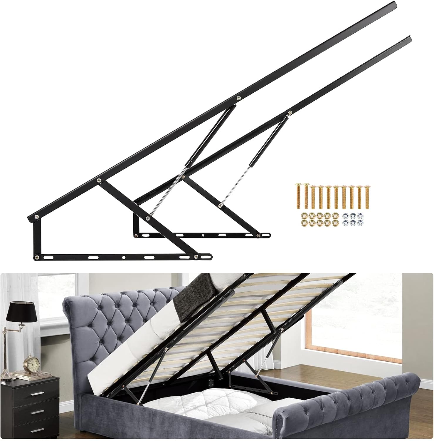 Gas Lift Storage Bed Hydraulic - กลไกยกเตียงสูง 4.6 ฟุต, รับน้ำหนักได้ 176-264 ปอนด์