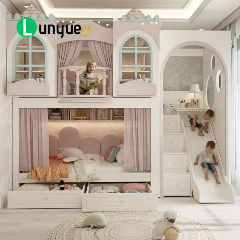 Bunk Bed With Stairs And Slide - เตียงสองชั้นสไตล์ปราสาทสุดสร้างสรรค์สำหรับเด็กผู้หญิง รุ่นแอนเค่ คัสตอม พรินเซส เฮาส์ พร้อมบันไดและสไลเดอร์