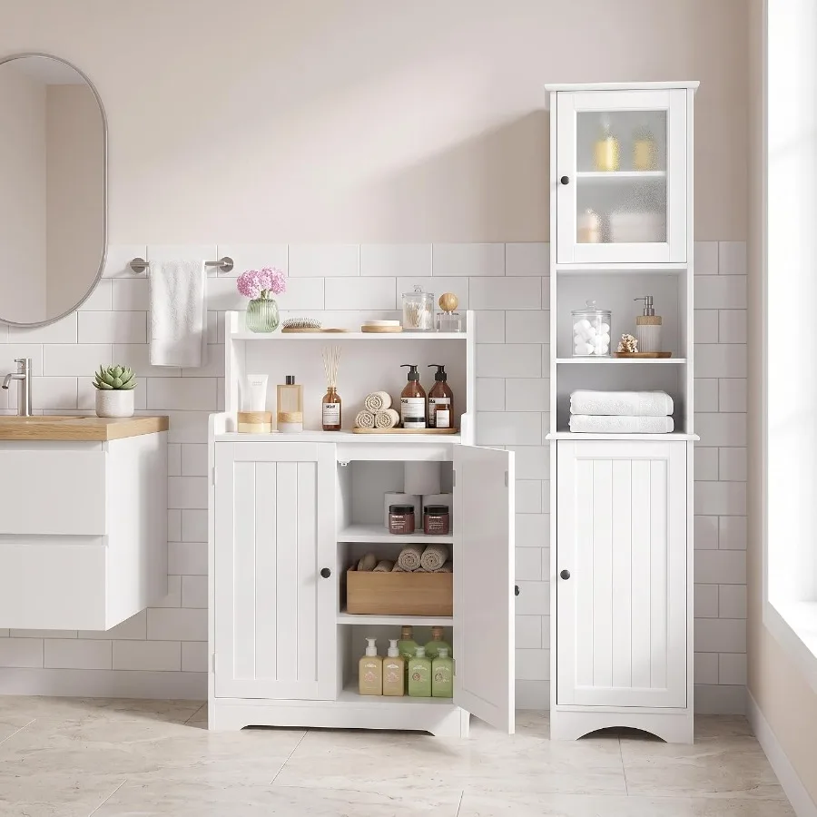Storage - ตู้เก็บของในห้องน้ำแบบรวม: วัสดุ MDF สีขาว เคลือบผิวทนความชื้น ดีไซน์ประหยัดพื้นที่