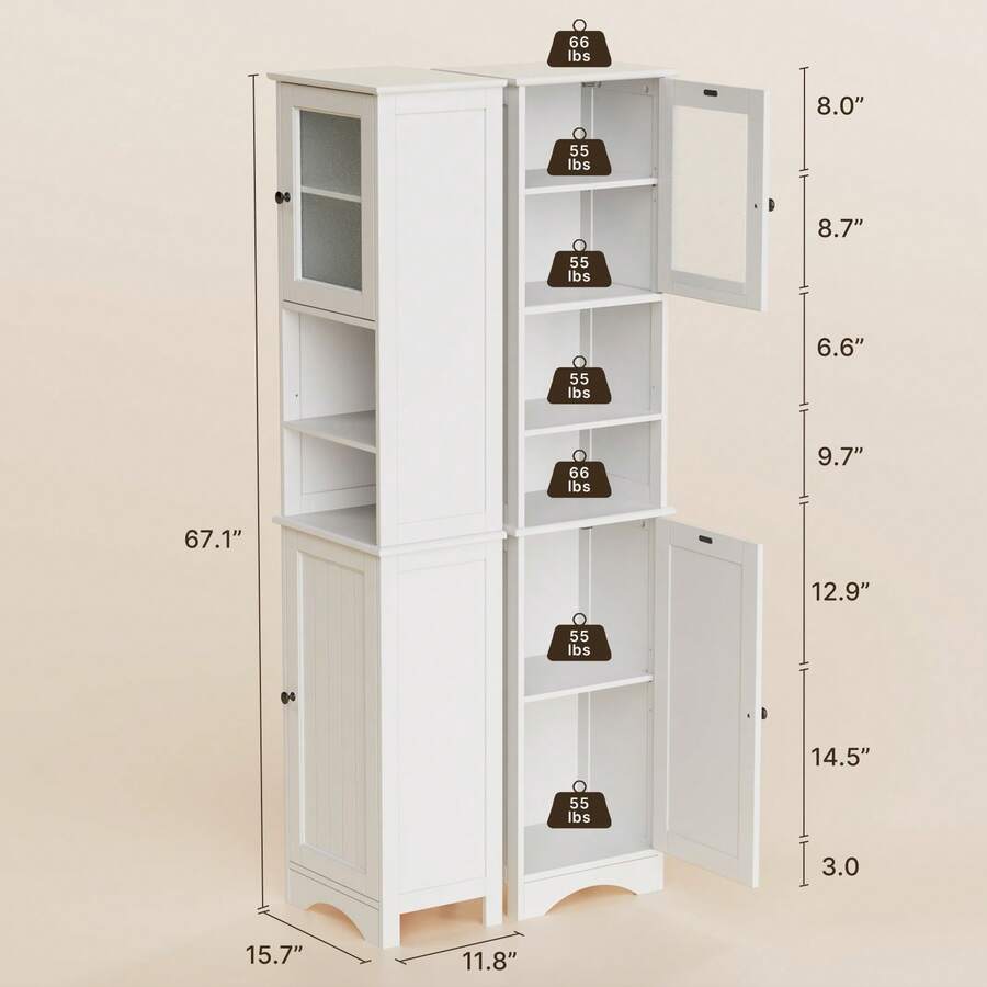Storage - ตู้เก็บของในห้องน้ำแบบมีบานประตูสองทาง ตู้เก็บของแบบตั้งพื้นพร้อมชั้นวางปรับระดับได้ ตู้เก็บผ้าลินินทรงสูงแคบพร้อมช่องเปิด