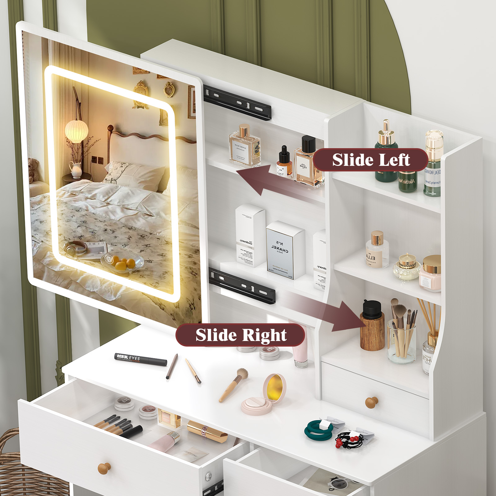 ชุดโต๊ะเครื่องแป้งสีขาว Teouse - Dressing Table Vanity With Lighted Mirror บทวิจารณ์และราคา