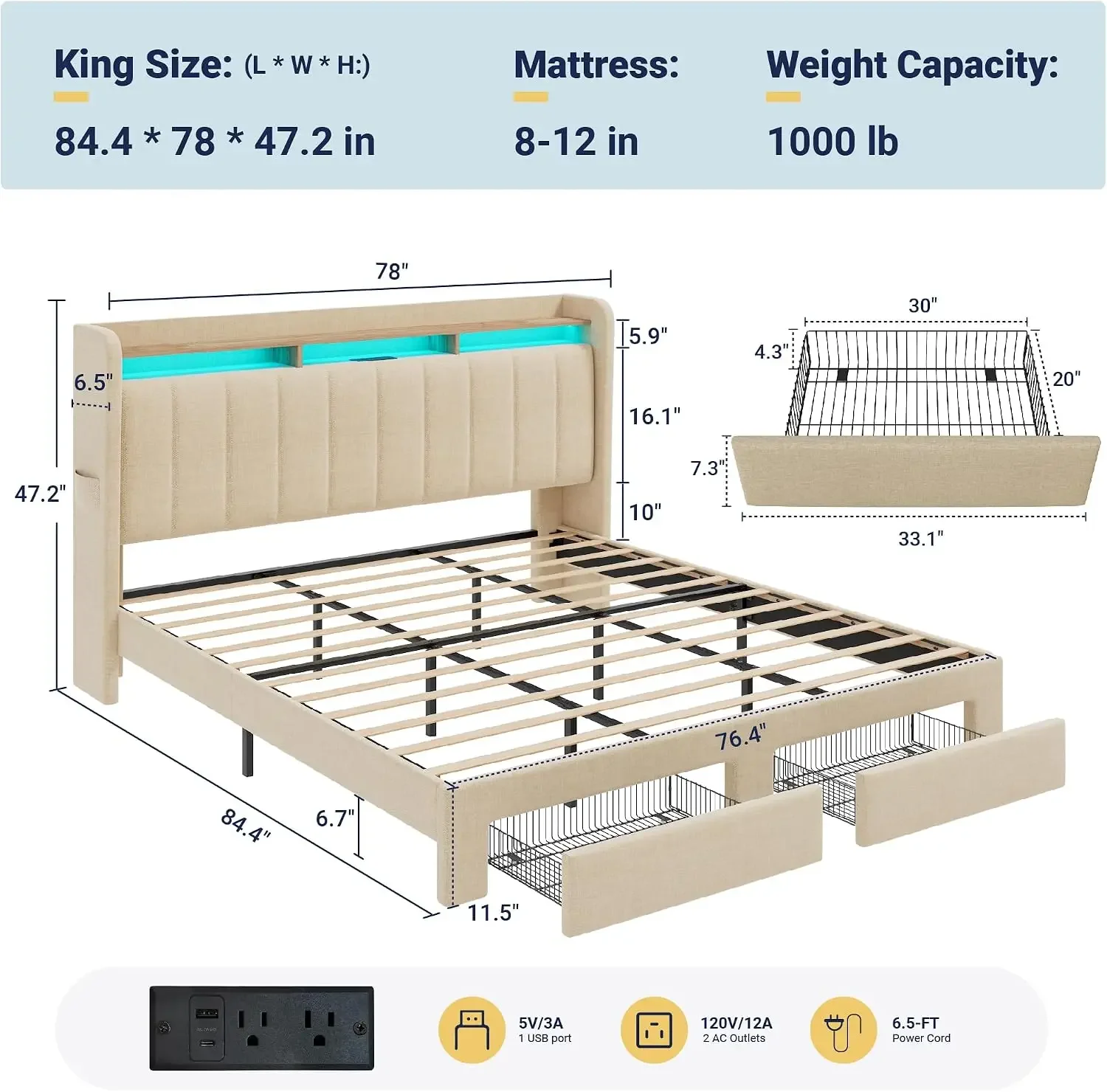 โครงเตียงขนาดคิงไซส์ พร้อมหัวเ - King Size Bed Frame With Storage Drawers บทวิจารณ์และราคา