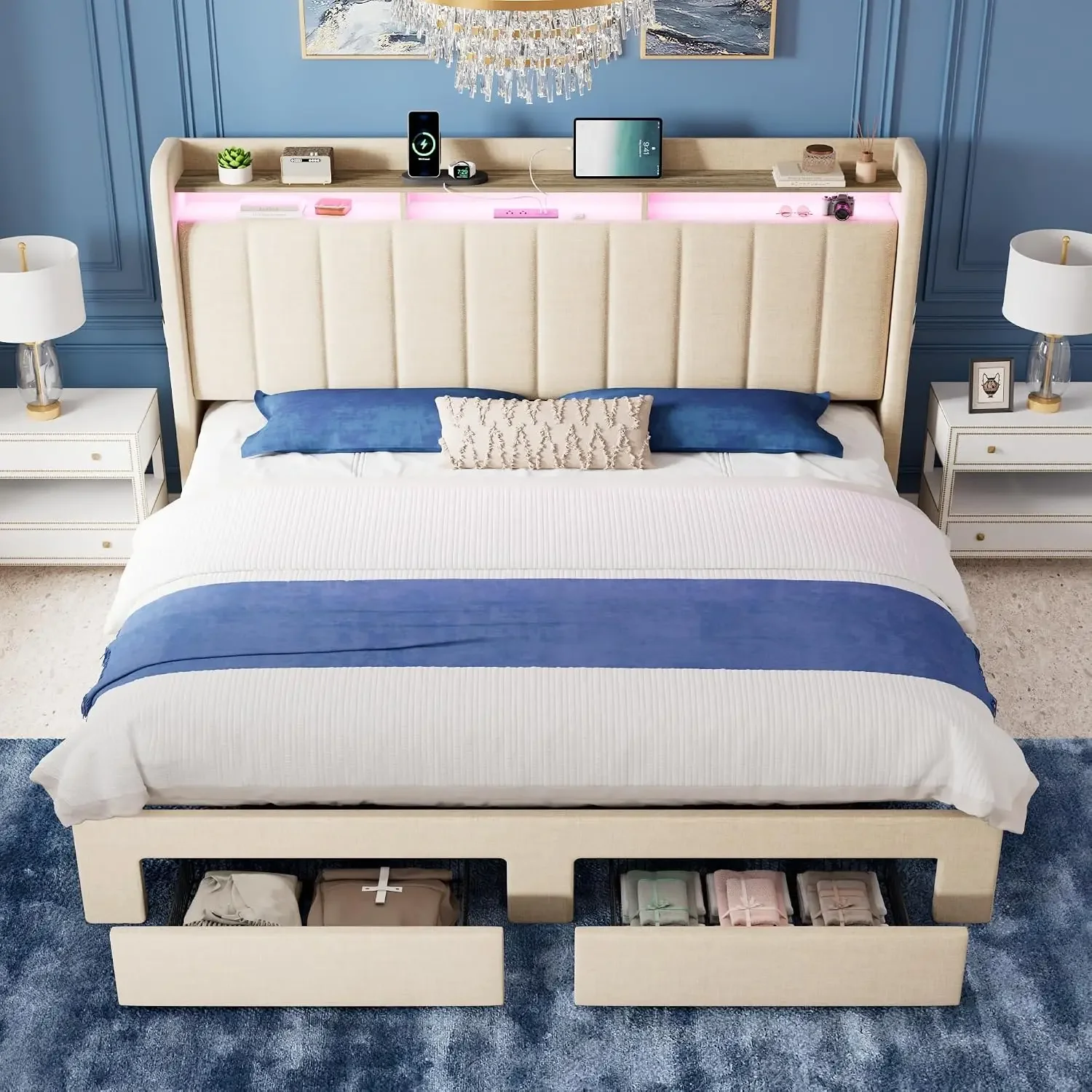 โครงเตียงขนาดคิงไซส์ พร้อมหัวเ - King Size Bed Frame With Storage Drawers บทวิจารณ์และราคา