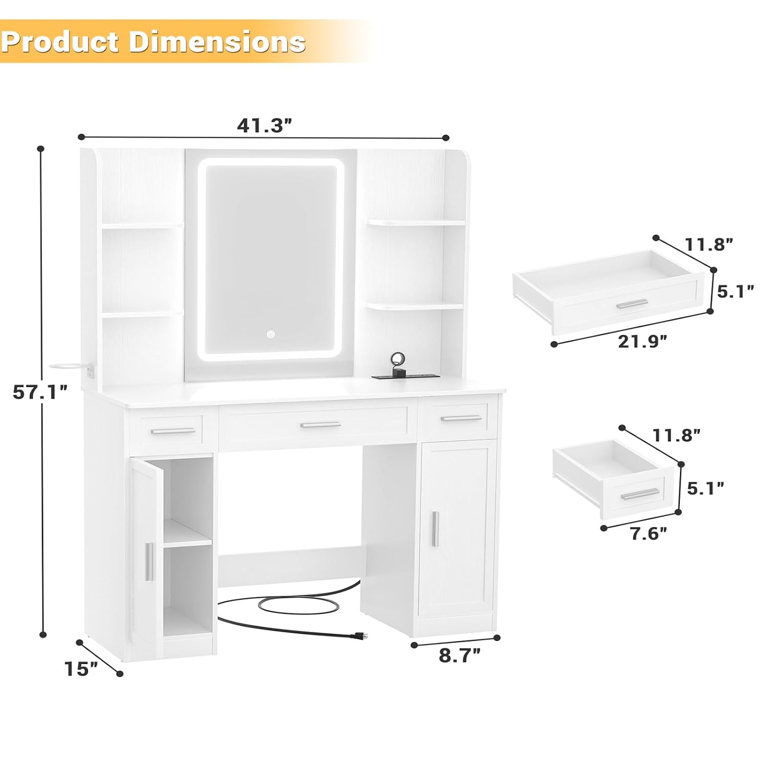 โต๊ะเครื่องแป้งสีขาวพร้อมกระจก - Dressing Table Vanity With Lighted Mirror บทวิจารณ์และราคา