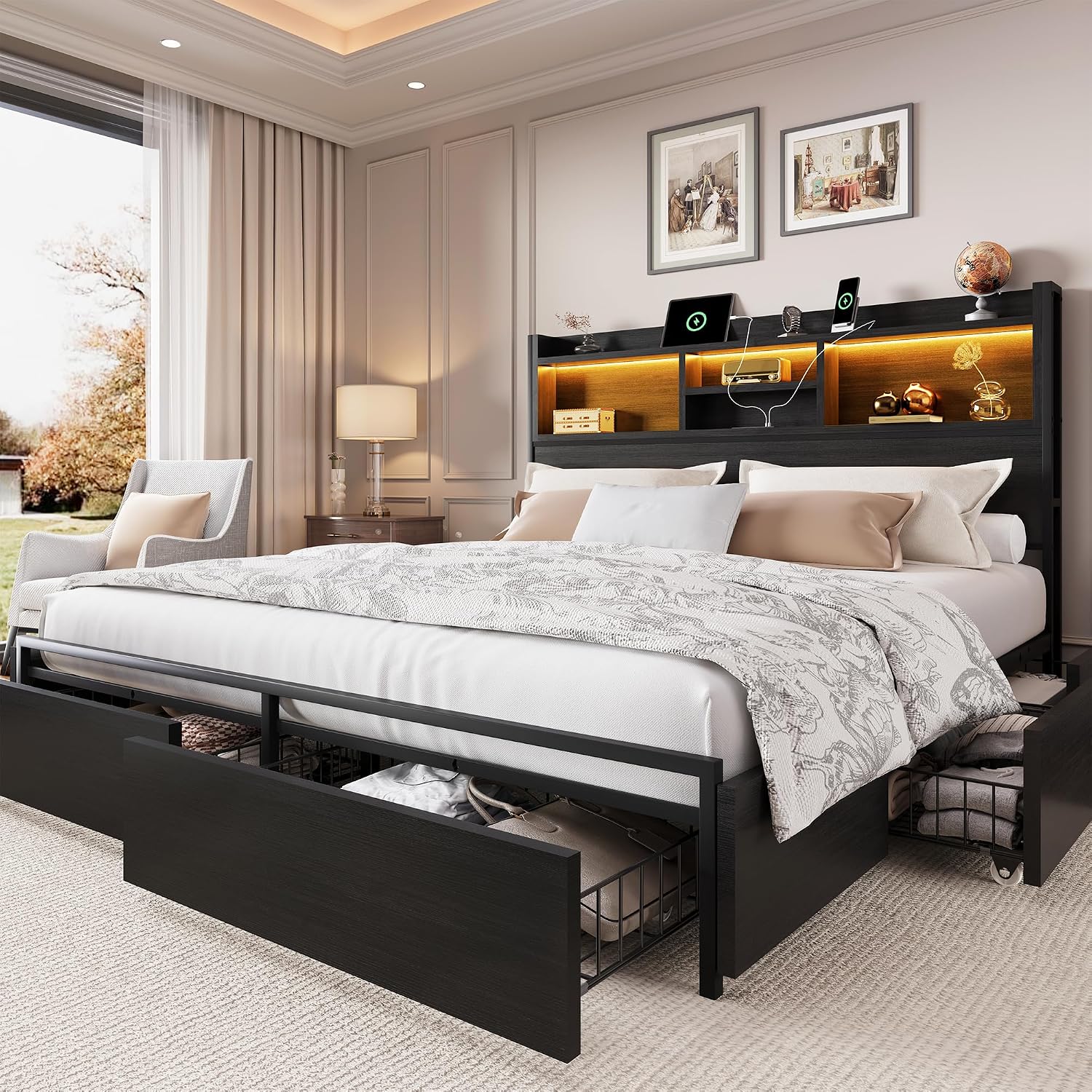 โครงเตียงขนาดคิงไซส์พร้อมลิ้นช - King Size Bed Frame With Storage Drawers บทวิจารณ์และราคา