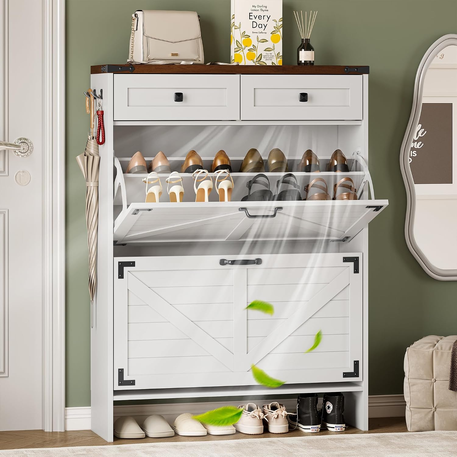 ตู้เก็บรองเท้าพร้อมระบบควบคุมก - Shoe Rack Cabinet Narrow Entryway บทวิจารณ์และราคา
