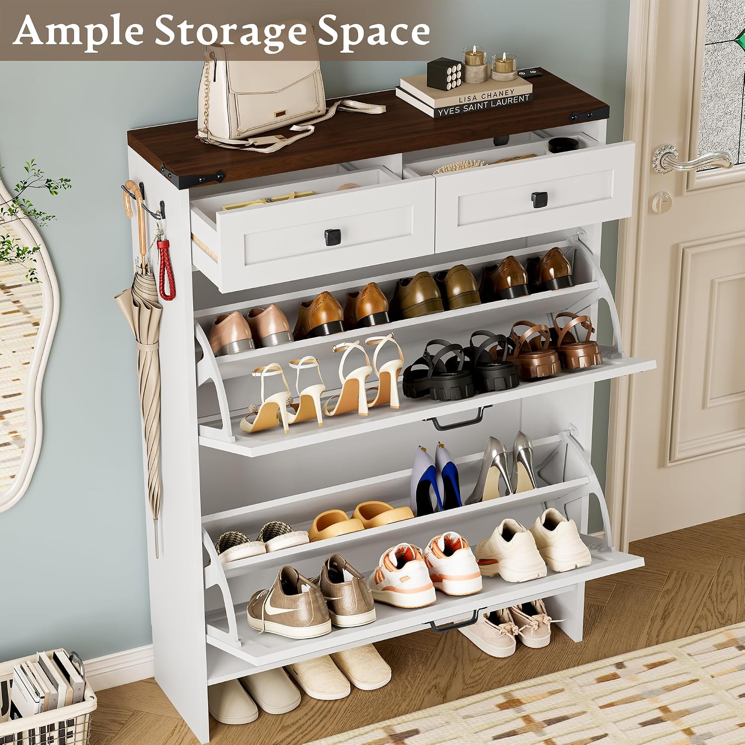ตู้เก็บรองเท้าพร้อมระบบควบคุมก - Shoe Rack Cabinet Narrow Entryway บทวิจารณ์และราคา