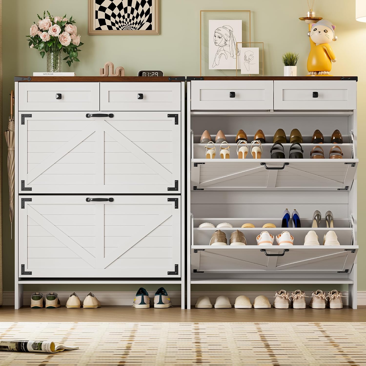 ตู้เก็บรองเท้าพร้อมระบบควบคุมก - Shoe Rack Cabinet Narrow Entryway บทวิจารณ์และราคา
