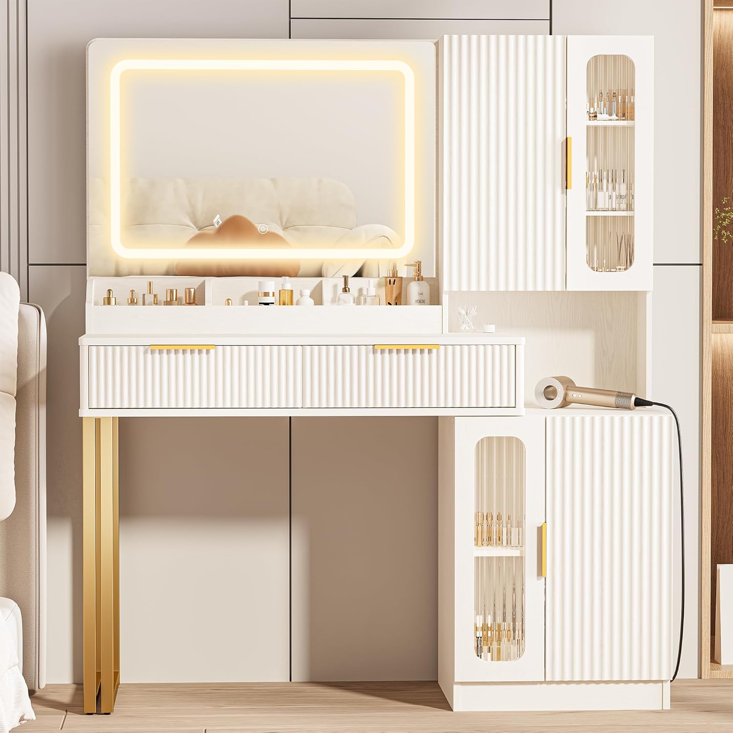 โต๊ะเครื่องแป้งพร้อมกระจกและไฟ - Dressing Table Vanity With Lighted Mirror บทวิจารณ์และราคา