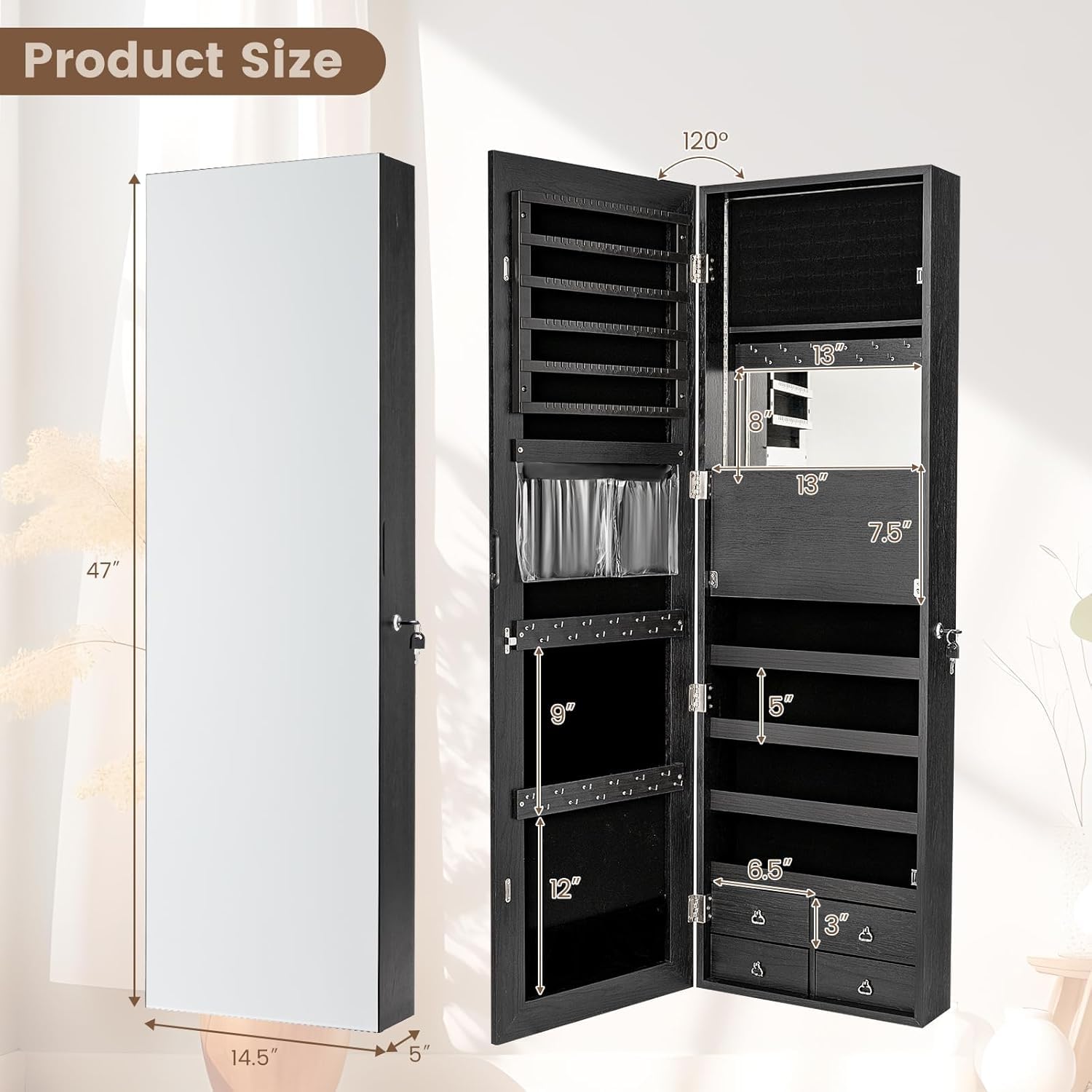 ตู้เก็บเครื่องประดับ LED ขนาด  - Full Length Mirror Jewelry Armoire บทวิจารณ์และราคา