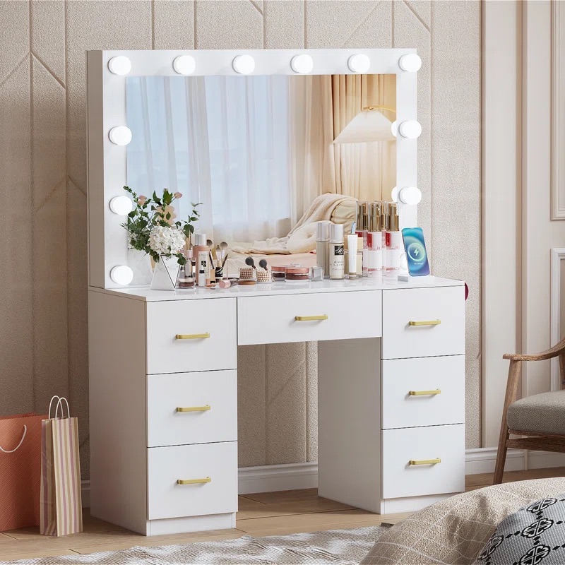 ชุดเฟอร์นิเจอร์ห้องนอนพร้อมกระ - Dressing Table Vanity With Lighted Mirror บทวิจารณ์และราคา