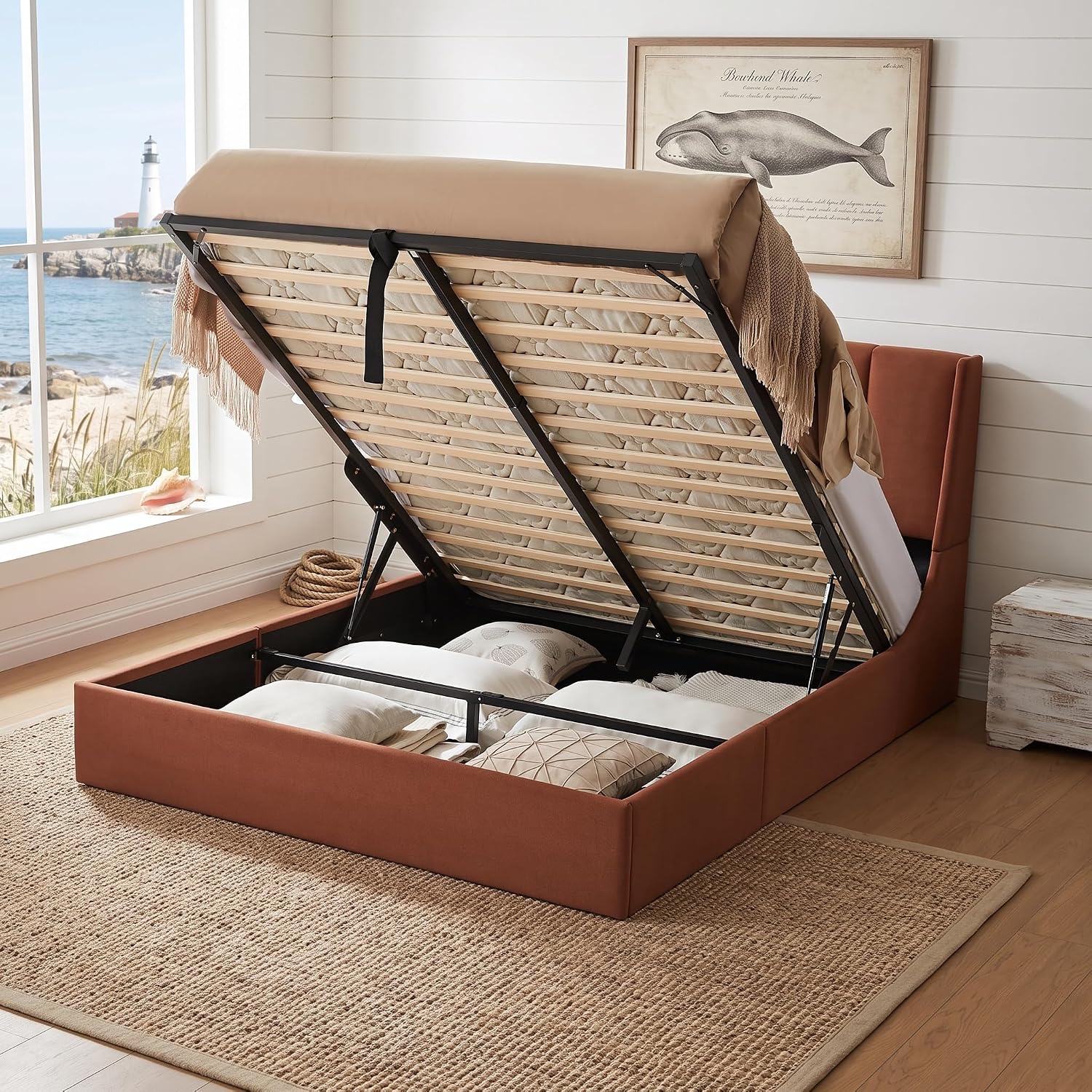 เตียงยกเก็บของแบบควีนไซส์พร้อม - Gas Lift Storage Bed Hydraulic บทวิจารณ์และราคา
