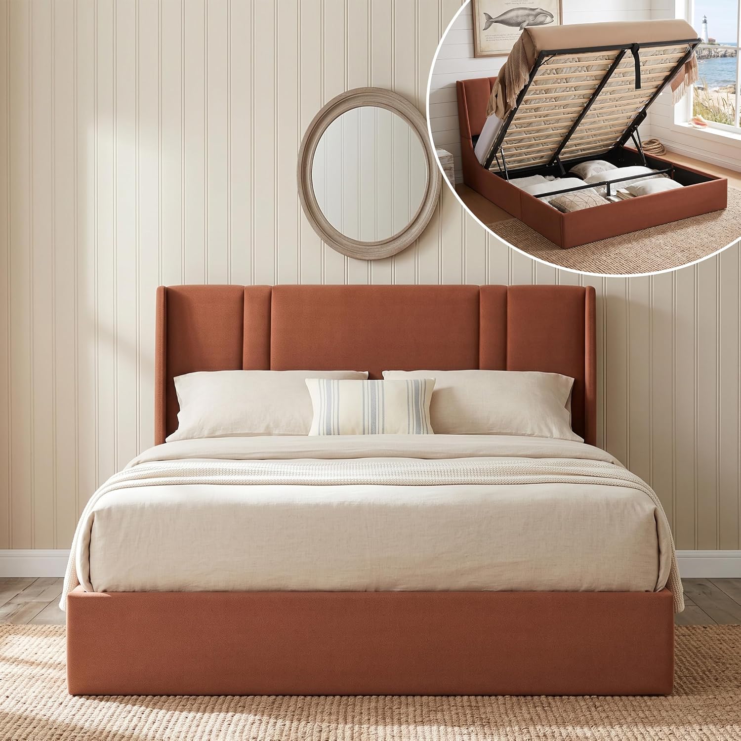 เตียงยกเก็บของแบบควีนไซส์พร้อม - Gas Lift Storage Bed Hydraulic บทวิจารณ์และราคา