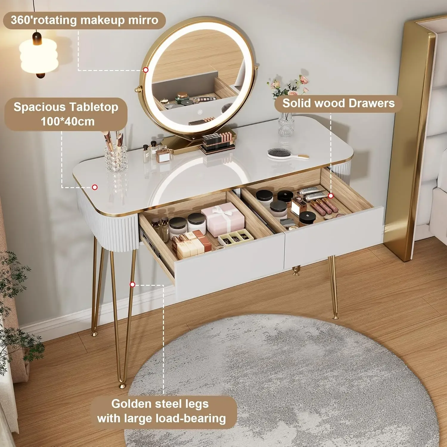 โต๊ะเครื่องแป้งขนาดเล็กขายดี พ - Dressing Table Vanity With Lighted Mirror บทวิจารณ์และราคา