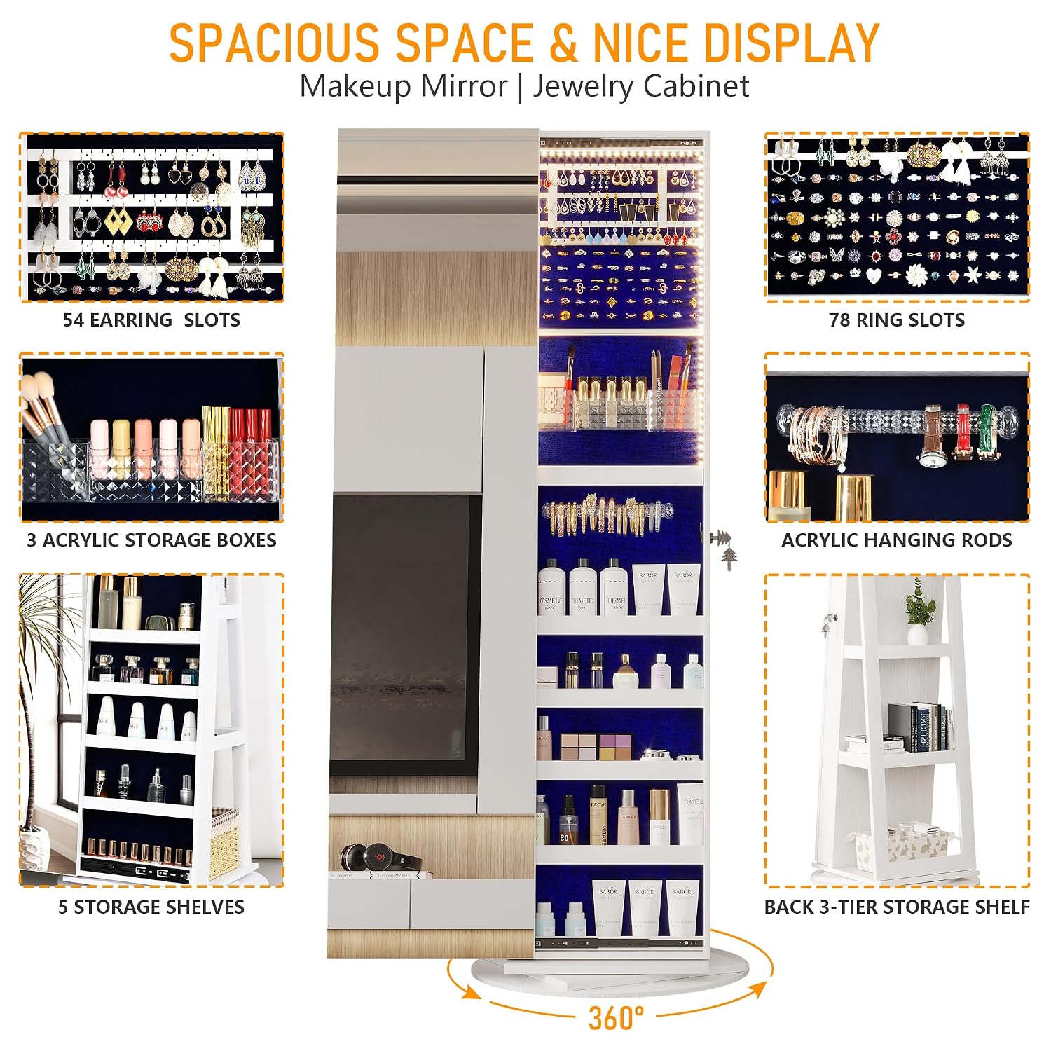 360 °   ตู้โชว์เครื่องประดับแบ - Full Length Mirror Jewelry Armoire บทวิจารณ์และราคา