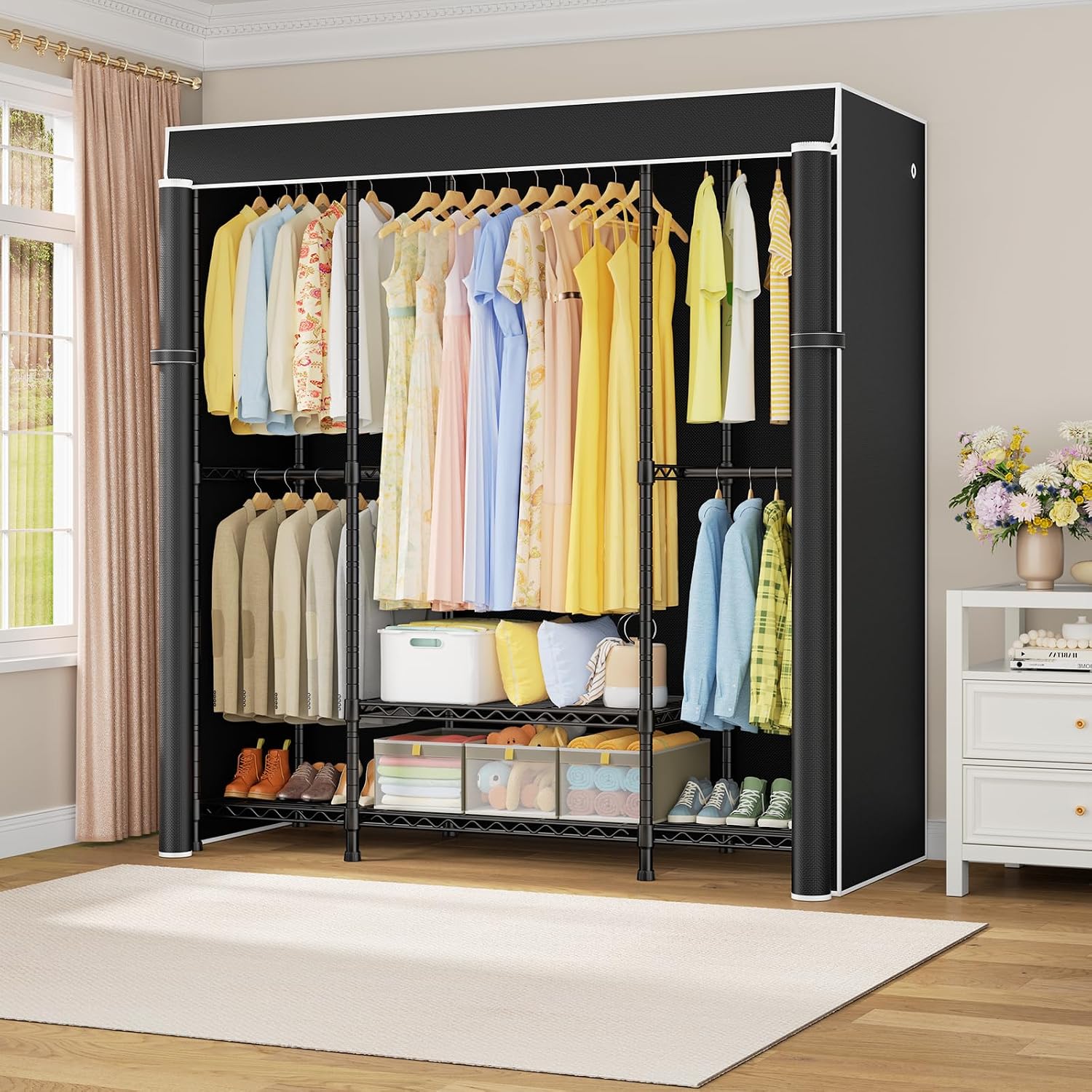 ตู้เสื้อผ้าแบบพกพา E3C ทนทานพิ - Wardrobe Closet Portable Fabric Cover บทวิจารณ์และราคา