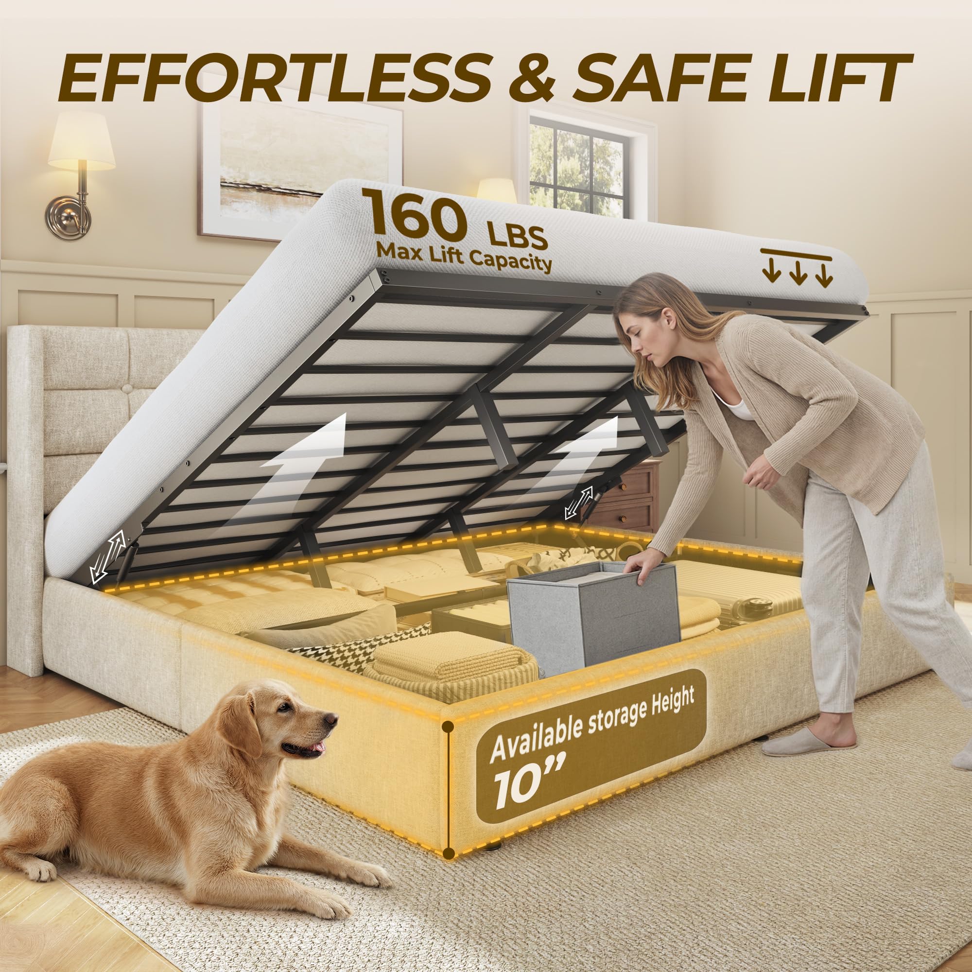 เตียงขนาดคิงไซส์แบบยกขึ้นได้พร - Gas Lift Storage Bed Hydraulic บทวิจารณ์และราคา