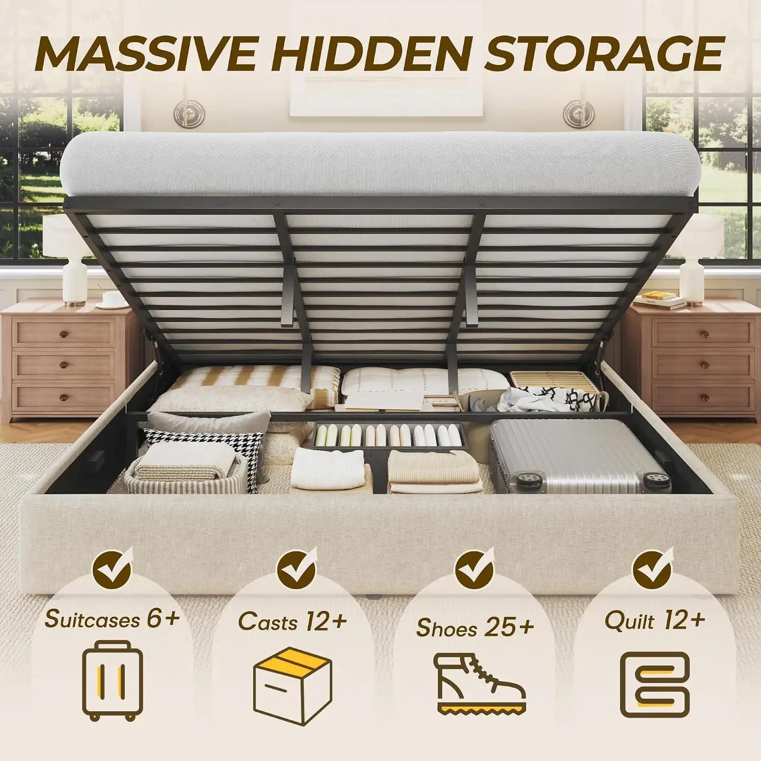 โครงเตียงขนาดคิงไซส์แบบยกขึ้นเ - Gas Lift Storage Bed Hydraulic บทวิจารณ์และราคา