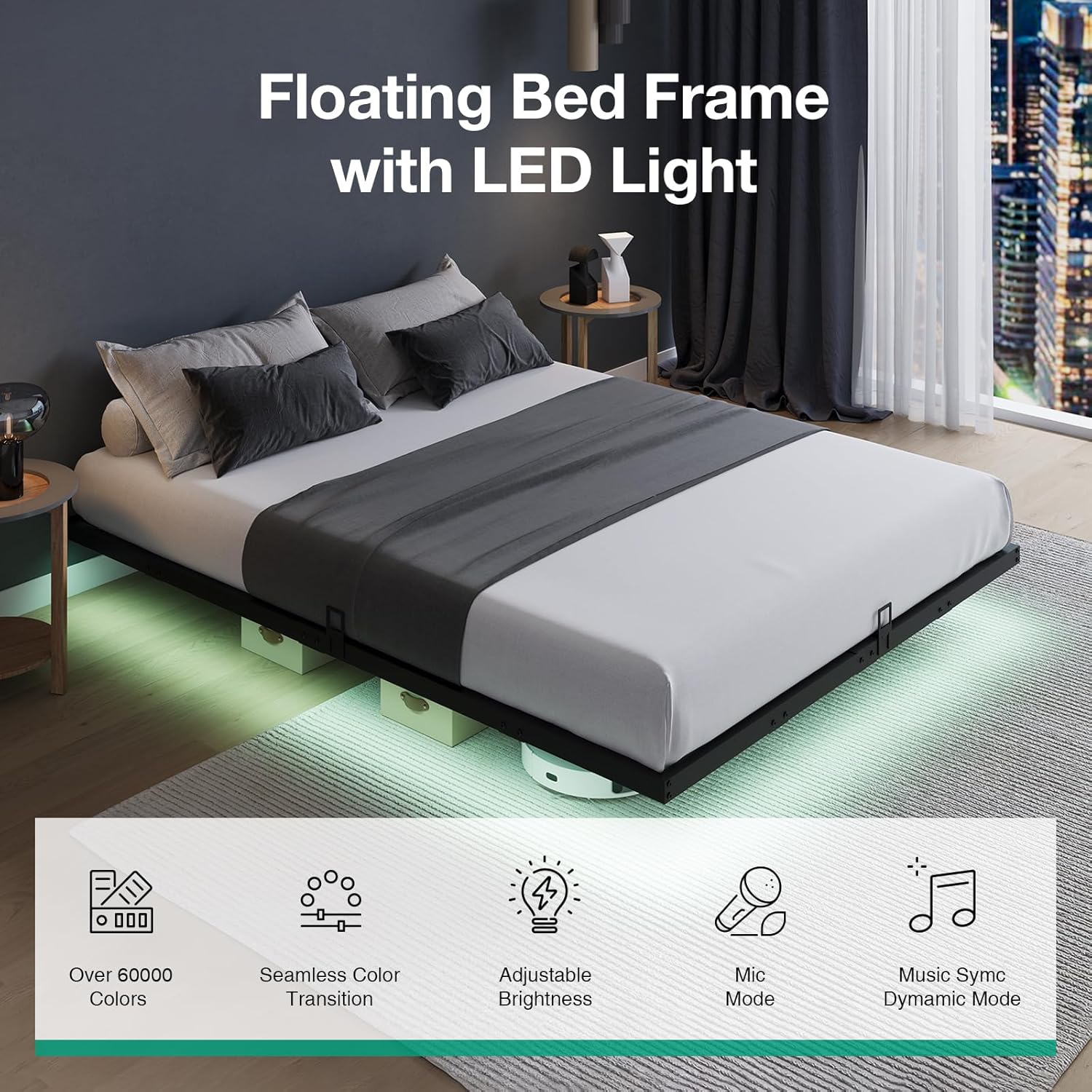 โครงเตียงแบบลอยตัวพร้อมไฟ LED, - Memory Foam Mattress In A Box Queen บทวิจารณ์และราคา